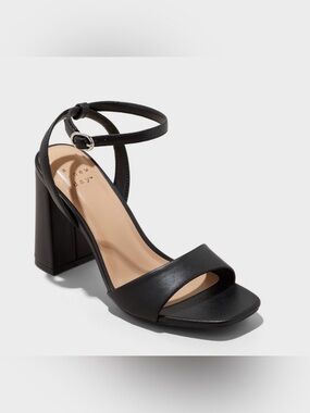a new day Black Ankle-Strap Block Heel Sandals